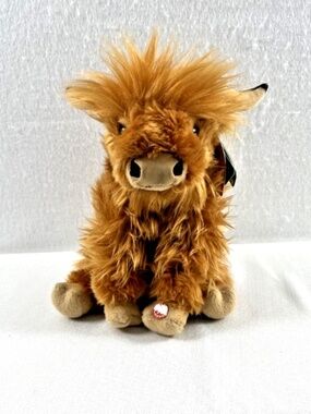 Living Nature Highland Cow Brown Stuffed Plush with Sound Scottish Highland